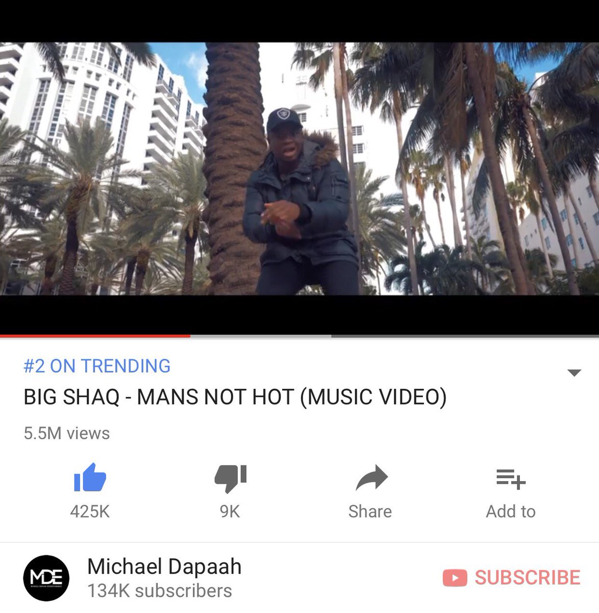 MichaelDapaah's tweet photo. 5.5 Million views in 1 Day + 😳😳 Trending on YouTube competing with @taylorswift13 for the #1 Spot all day. All I can say is Thank you 🏆❤️ https://t.co/ZJcQa7LbkZ