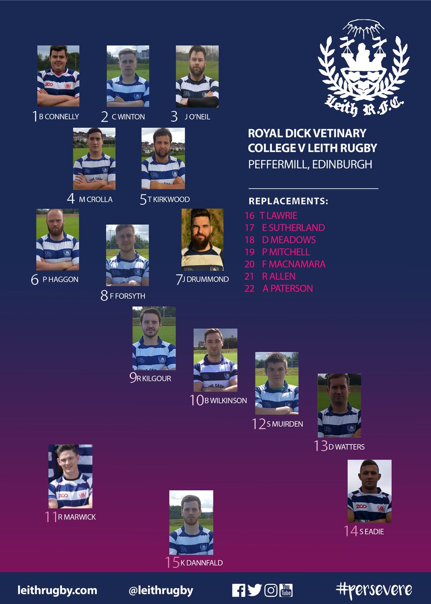 LeithRugby's tweet photo. A couple of handsome looking lineups for Leith tomorrow as the 1st XV go to #RDVC & the 2s host @rosshighrfc. Get to a game! #persevere https://t.co/OalvRoLHf6