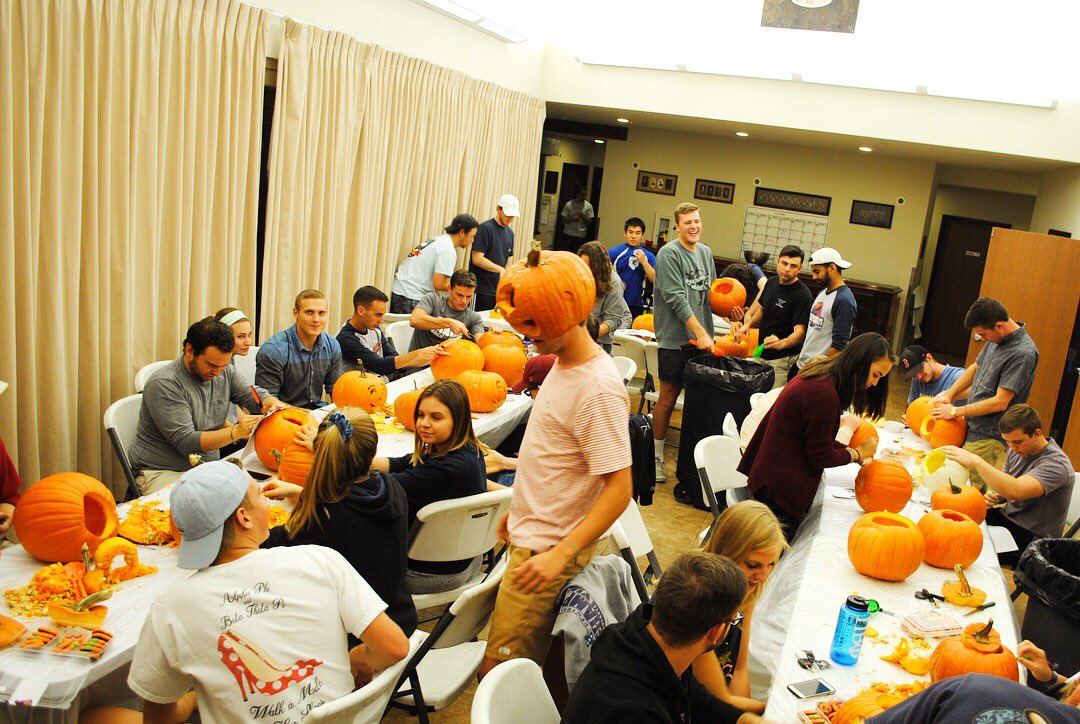 Beta_CSM's tweet photo. Thank you to the ladies of Pi Beta Phi for carving pumpkins with us! They looked great during Nightmare on Greek Street 🎃 https://t.co/y19HHavNku