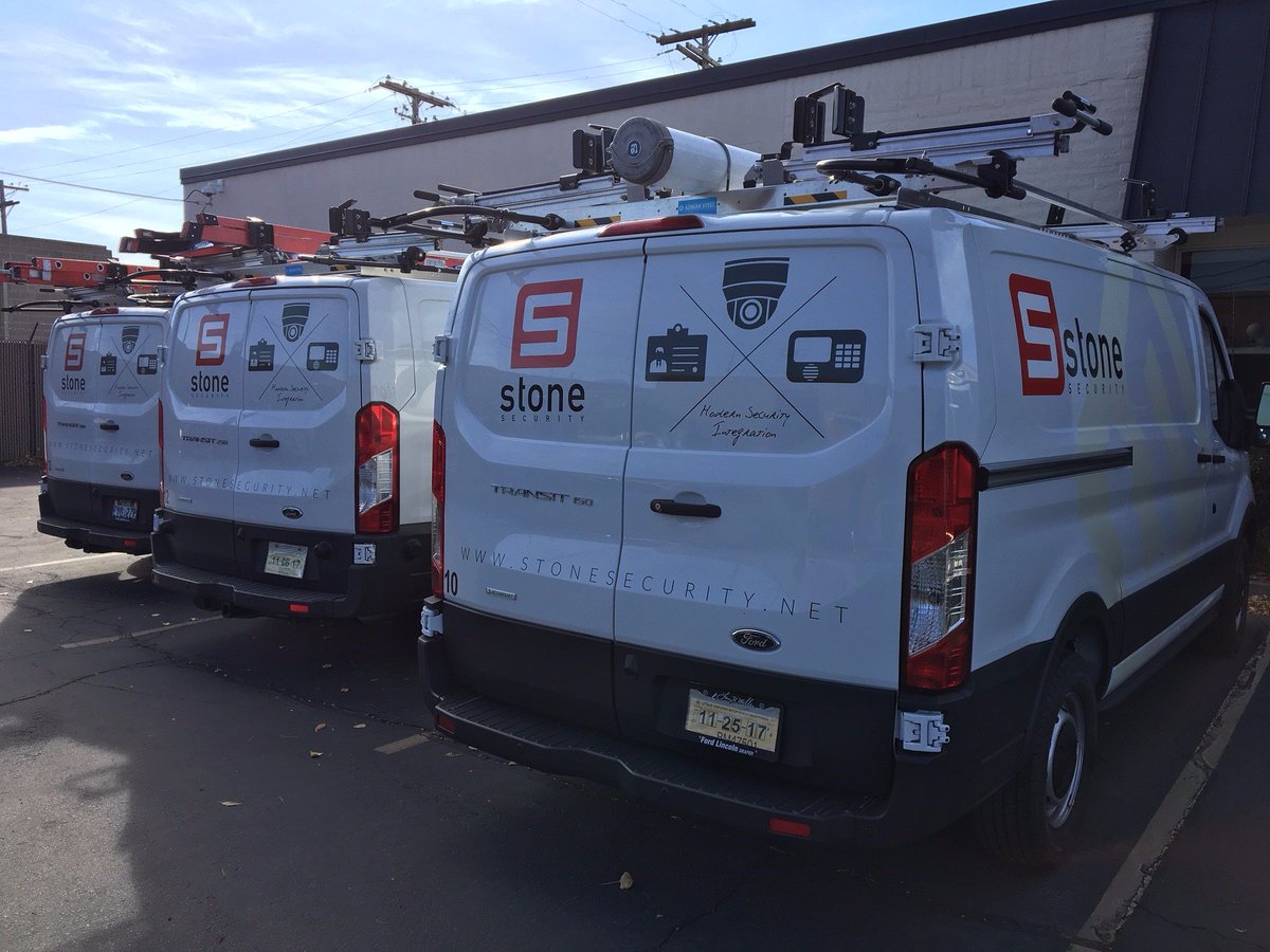 StoneIPSecurity's tweet photo. We couldn't resist! Here's another shot of the freshly wrapped vans at Utah HQ #VanLife #FridayFeels #StoneSecurity #Ford #Racks https://t.co/4rwJxkrdTi