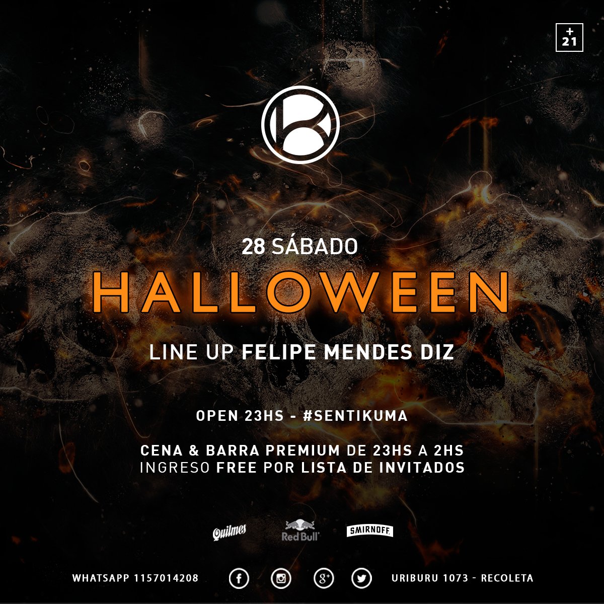 KumaRecoleta's tweet photo. Weekend #HalloweenKuma πΉβ π·ππ 28 de Oct #SabadoKuma
β’ Cena & Barra Premium | Line Up Felipe Mendes Dizi β’ #SentiKuma
Uriburu 1073 - Recoleta https://t.co/VsVQljFvm4