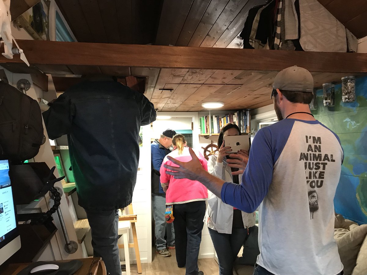 _CreativeAnimal's tweet photo. Big day of visitors to our #tinyhouse at the #Arlington @tinyhousejamboree! Live sustainably. @tinyjamboree https://t.co/kkOKb4zsEL
