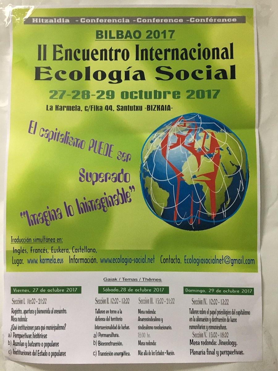 debbiebookchin's tweet photo. #socialecology #Bookchin #municipalism #Rojava big topics at 2nd International Social Ecology Conference in Bilbao w/ 150+ people on 1st day https://t.co/zhvxxbWG1u