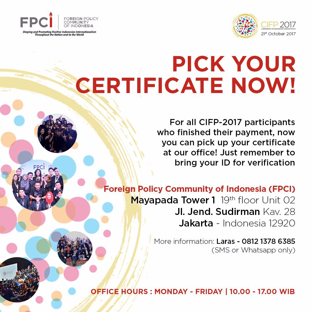 fpcindo's tweet photo. We also still welcome any purchase for #CIFP2017 participants’ certificate. More info: 081213786385 (Laras) https://t.co/rCM1igfa2H