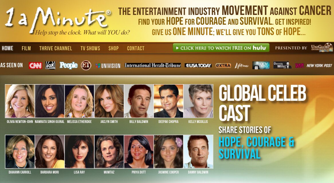 UniglobeEnt's tweet photo. @Uniglobe_Ent #1aMinute re-releasing w/ @olivianj @metheridge @deepakchopra @realjaclynsmith @lisaraniray @delamori soon on #AmazonPrime. https://t.co/xdDwCPyJKU