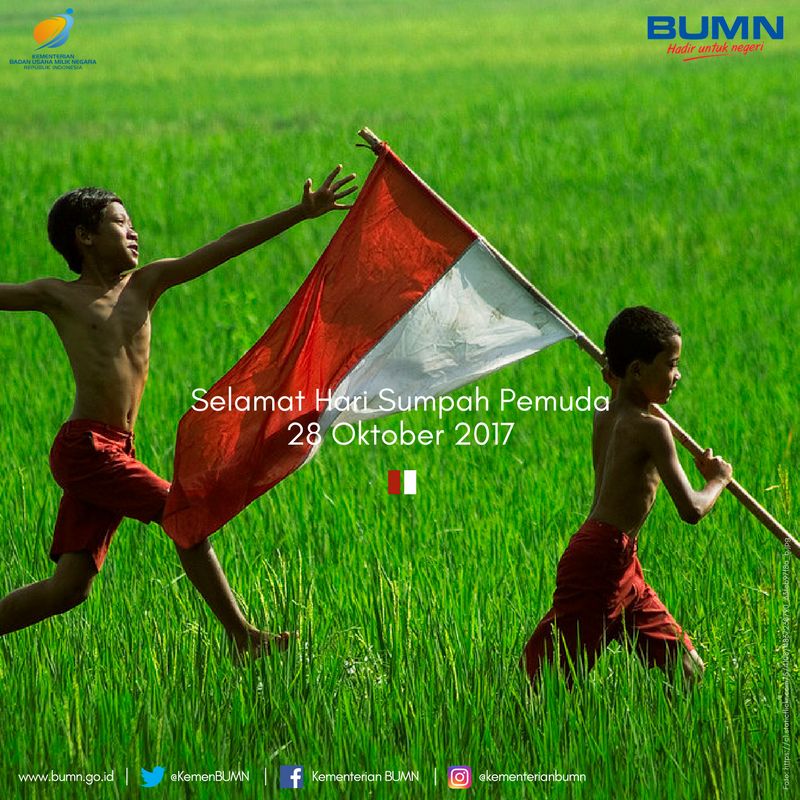 bumn_idn's tweet photo. Selamat Hari Sumpah Pemuda. BUMN menanti prestasi gemilang pemuda-pemudi Indonesia utk masa depan Indonesia yg mandiri &amp; berkeadilan. https://t.co/nEmlxib7k8