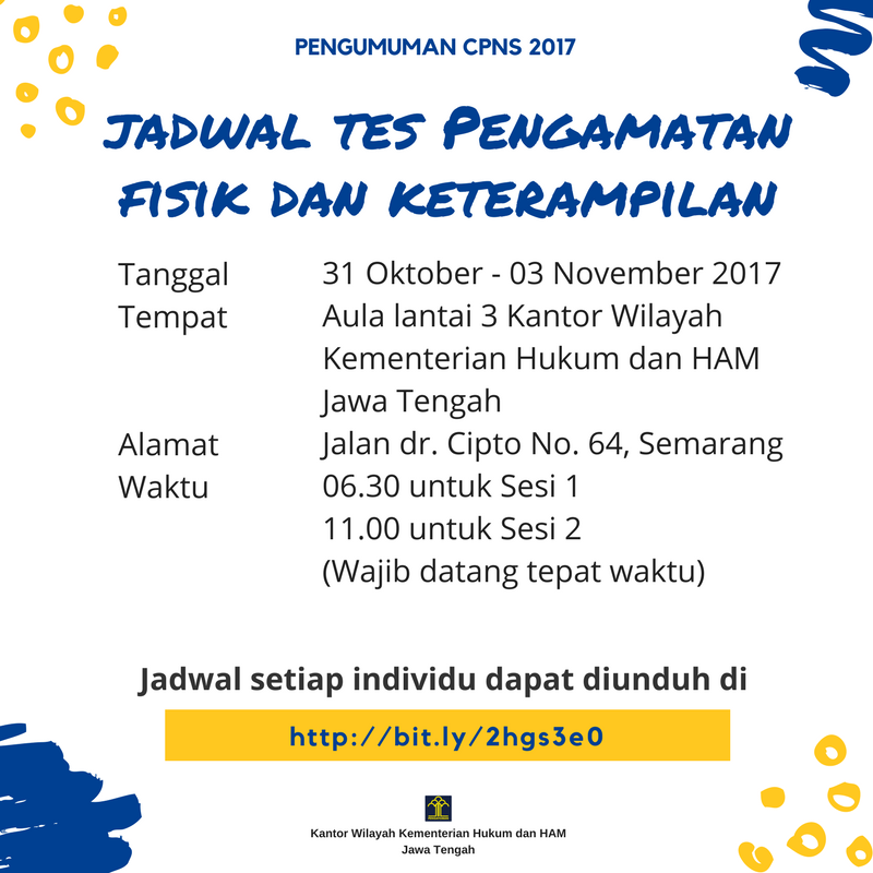 kemenkumjateng's tweet photo. Pengumuman Tes Pengamatan Fisik &amp; Keterampilan @cpnskumham2017 @Kemenkumham_RI 

Pengumuman lengkap dpt dilihat di : https://t.co/azAEX7PVjl https://t.co/GsKupLIU7J
