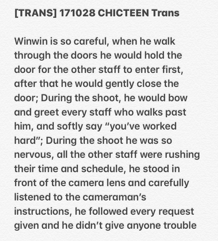 milkywinwin's tweet photo. [TRANS] 171028 CHICTEEN Winwin Trans 
staff described winwin’s sweet behaviour during the shoot!!! 🐥
#HappyWinWinDay
#윈윈 #WINWIN #NCT https://t.co/co6O7c5jzO