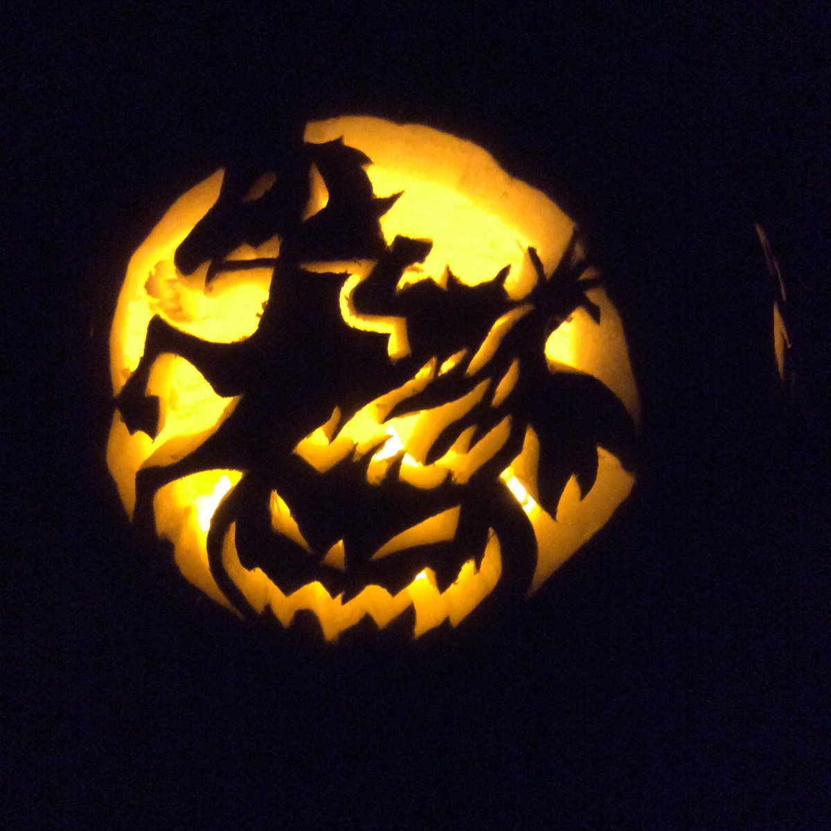 Foodie4everyone's tweet photo. Attacked &amp; carved my giant 51lb pumpkin today! 3 designs one giant pumpkin! #giantjack #halloweenintheburbs #carvingtime #halloween https://t.co/qgbdWASI43