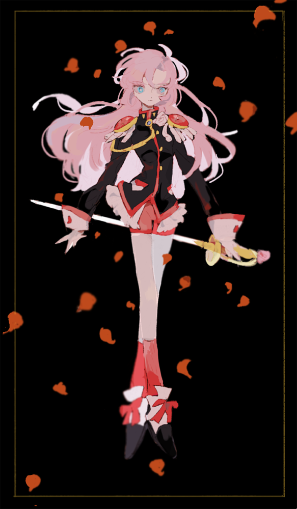 1girl solo long hair weapon pink hair sword epaulettes  illustration images