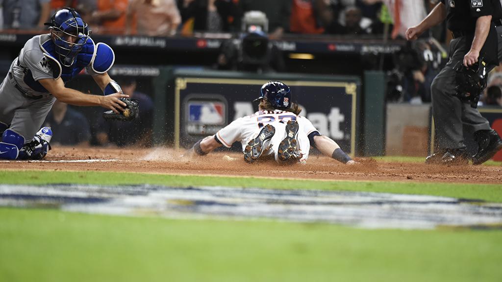 MLB's tweet photo. .@astros slide into a 5-1 lead. https://t.co/zGkGYyJNER #WorldSeries https://t.co/dKe9qA0dKa