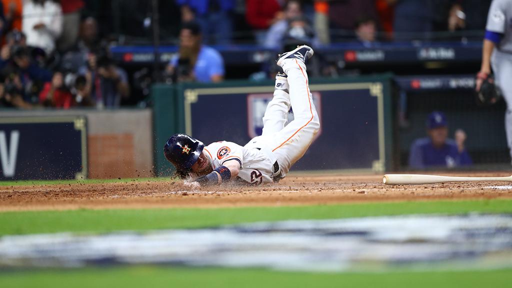 MLB's tweet photo. .@astros slide into a 5-1 lead. https://t.co/zGkGYyJNER #WorldSeries https://t.co/dKe9qA0dKa