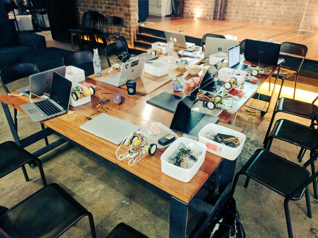 Lots of built simplebot kits about to have code attached at #nodebots day Sydney.
