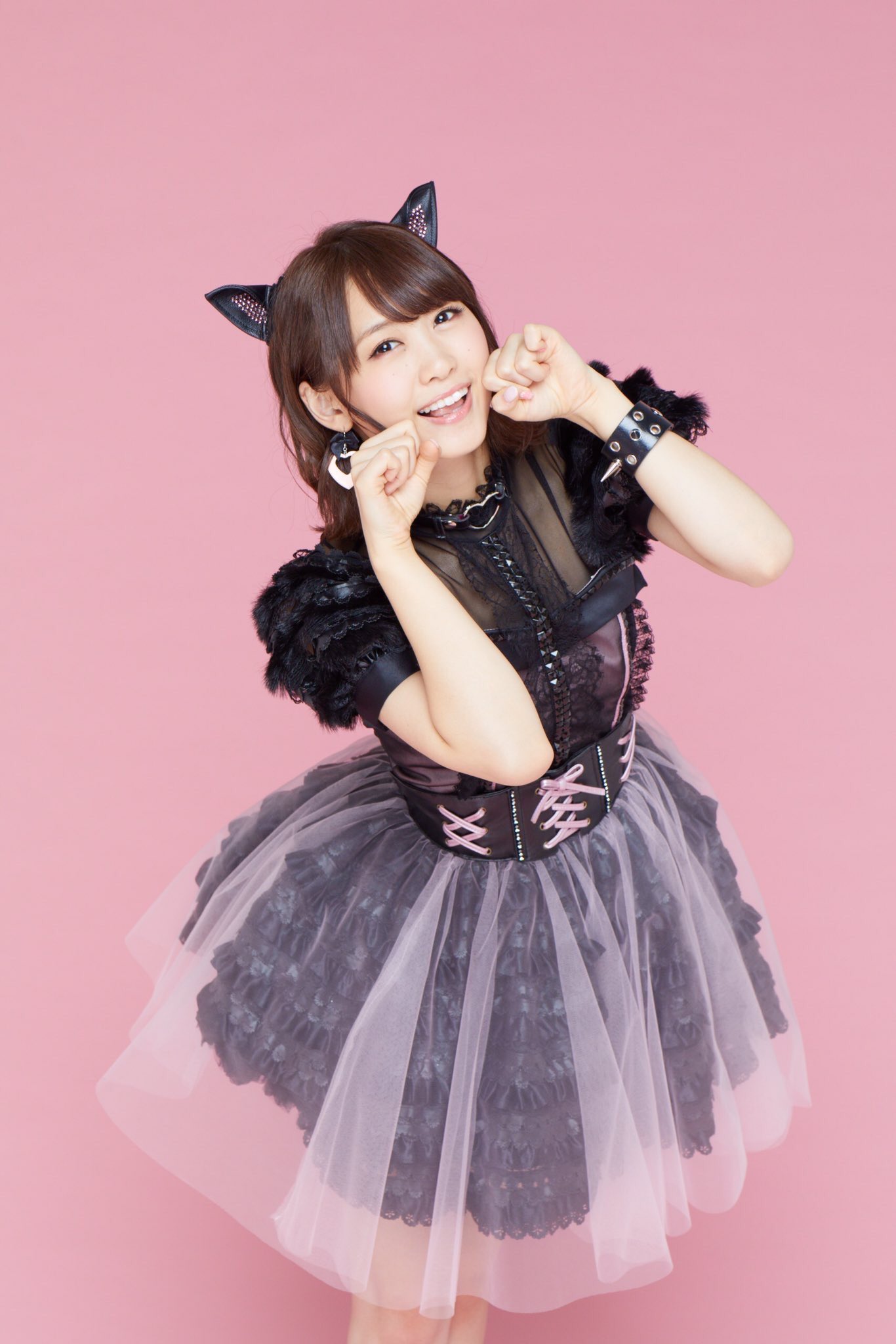 アイドル衣装 ピンク×黒 編み上げリボン オリジナル