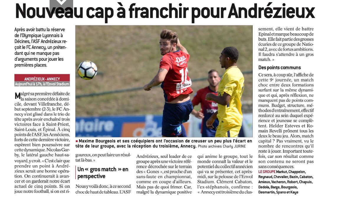 andrezieuxbthfc's tweet photo. #ASFFCA « Nouveau cap à franchir pour Andrézieux » titre @Le_Progres 📰
#TeamASF🔴🔵 #National2🏆 https://t.co/teqoCvvWIS