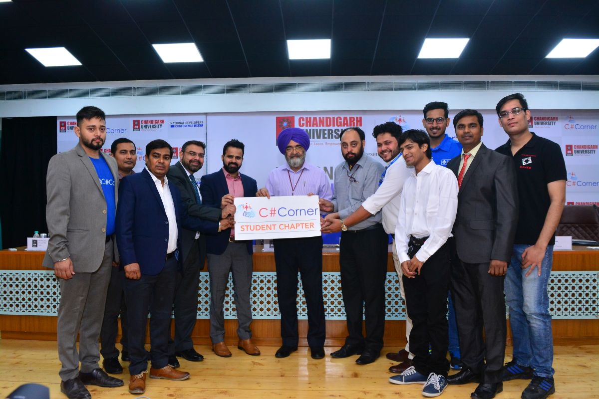 CsharpCorner's tweet photo. Another brick in the wall! @CsharpCorner announces a new Student chapter in @Chandigarh_uni. cc @dbeniwal21 @gpsingh6611 #ChdDevCon17 https://t.co/abtaNtCRA9