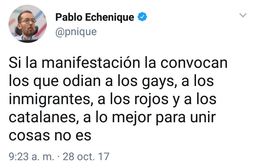 LasTaifas's tweet photo. En esa mani habrá
Gays
Rojos
Inmigrantes
Catalanes
Lo q no habrá son antiespañoles podemitas... https://t.co/Oo4gENdLwO