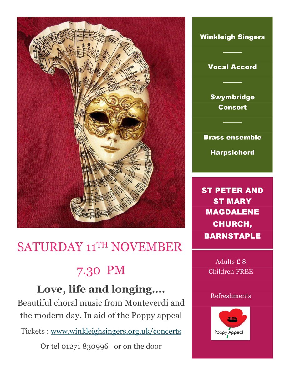 CONCERT ALERT! Sat 11th Nov 7.30pm in Barnstaple. Beautiful music from Monteverdi &amp; the modern day. <a href="/NorthDevonSinf/">North Devon Sinfonia</a>