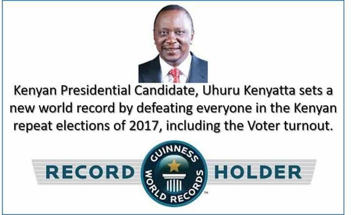 Well in Uhuru Kenyatta for the record. You've done Kenya proud. Shout out to @IEBCKenya .  #KenyaPoll  #ArrestAliceWahome #Kivumbi2017