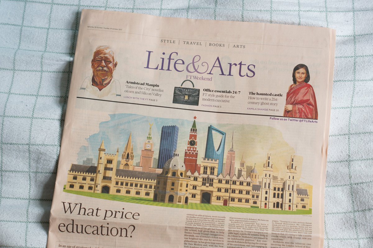DLillustrator's tweet photo. On the front of @FinancialTimes @FTLifeArts this morning. accompanying an article about the morality of private university donors. https://t.co/w0wSLCg5Yy