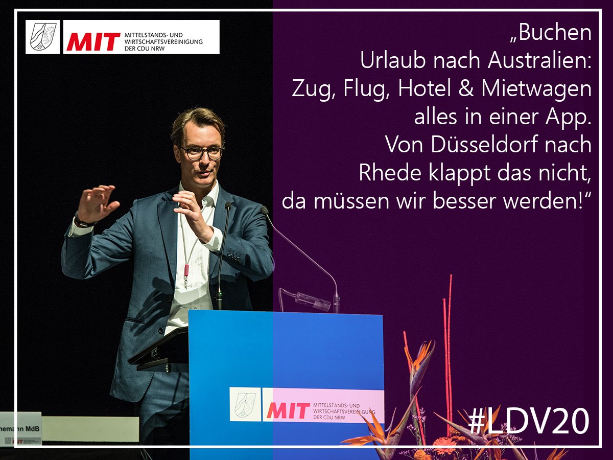 "Wir müssen den Verkehr in NRW besser vernetzen. Damit NRW weiter Erfolgsstandort mitten in Europa bleibt." <a href="/HendrikWuest/">Hendrik Wüst</a> #ldv20