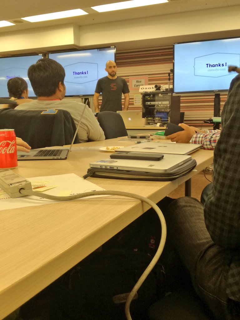 nodirthfc's tweet image. Enjoyed a great presentation by @SachaGreif today at Rakuten about the #stateofjavascript. Was finally great to see you!