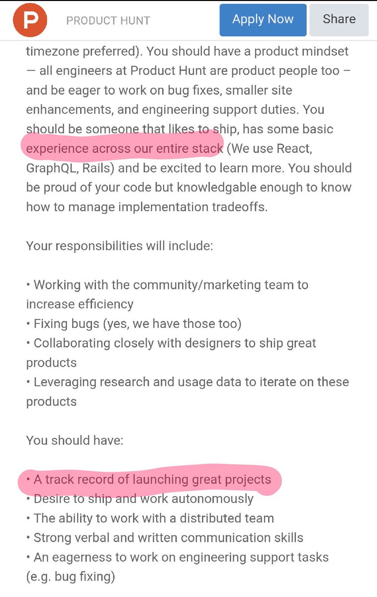 I've highlighted here that the requirements include experience across their entire stack and a track record of launching products
