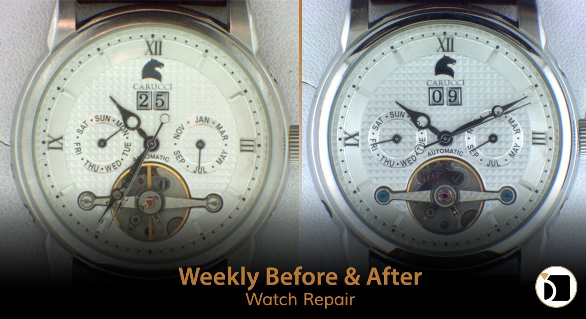 MyJewelryRepair's tweet photo. On this #WeeklyBeforeAfter, we have a #Vintage #Carucci #AutomaticWatch repair β https://t.co/Mh3JScndCU #Watch #Timepiece https://t.co/XIfubR5kkq