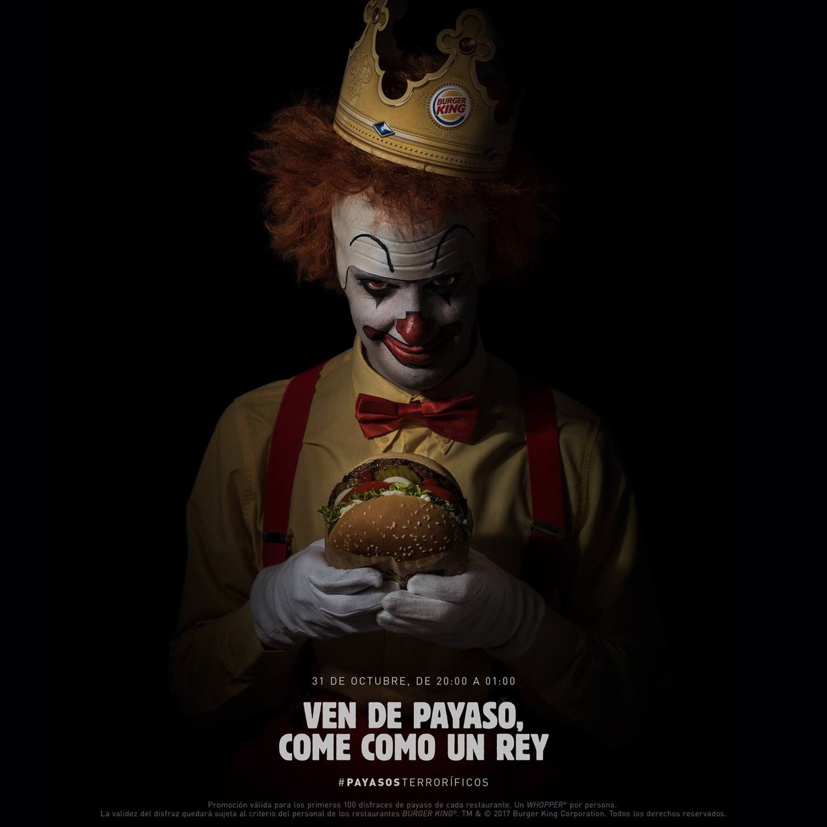 Twitter 上的 Buena King regalará en Halloween un Whopper a los que vayan a sus restaurantes disfrazados de payaso. Un golpe más a @McDonalds /