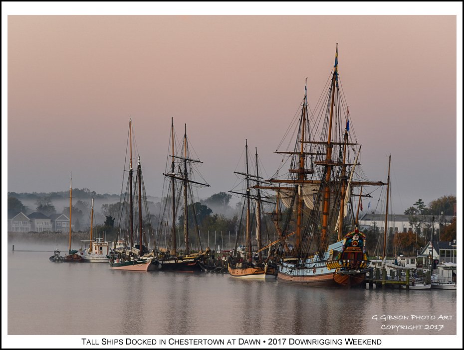 CuratorOfTheBay's tweet photo. Gathering of Tall #Ships early in the #morning along Town Dock on the Chester River in #Chestertown MD during the 2017 #Downrigging Weekend https://t.co/ZjGgJBFqmZ