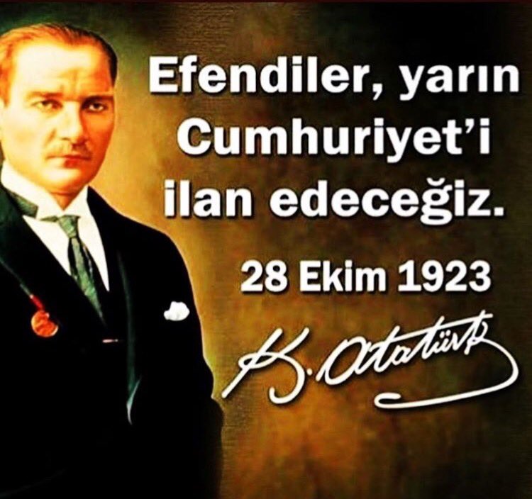 Cumhuriyetimizin ilanının 94. Yılı kutlu olsun Şehitlerimize Yüce Allah'tan rahmet diliyoruz Cumhuriyetimizin kurucusu Gazi Mustafa Kemal ve tüm gazilerimizi rahmetle anıyoruz