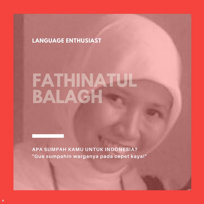 Kenalan yuk sama #PEMUDAZAMANNOW yg jg calon #PEMIMPINZAMANTOMORROW

Fathinatul Balagh - A Language Enthusiast
facebook.com/photo.php?fbid…