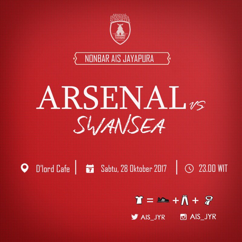 AIS_JYR's tweet photo. kaka kaka dong di seputaran Jayapura, yg suka Arsenal... mari merapat.. tong Nobar 🙌🏻 https://t.co/Vf1rRhw9gV