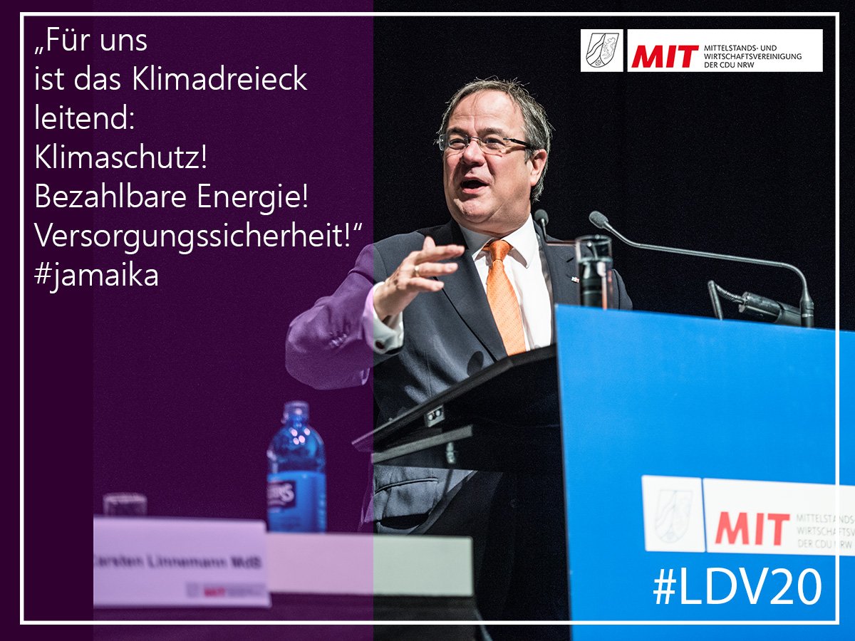 "NRW muss Industriestandort bleiben! Für uns gilt das Klimadreieck. Wir bekennen uns zum Klimaschutz, wir wollen bezahlbare Energie für die Menschen und Versorgungssicherheit." <a href="/CDUNRW_de/">CDU Nordrhein-Westfalen</a> Vorsitzender <a href="/ArminLaschet/">Armin Laschet</a>. #ldv20