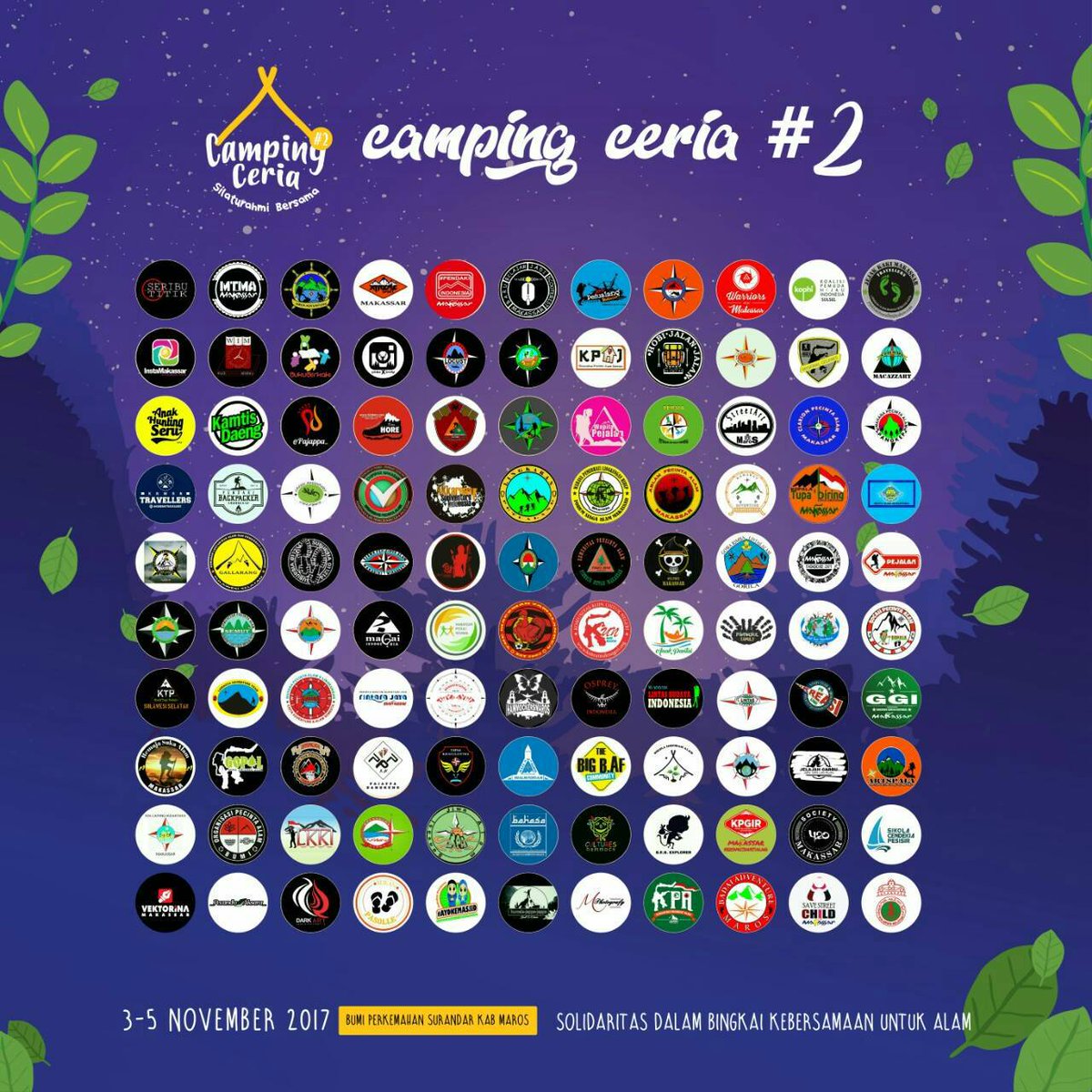 Assalamu alaikum, dekat2 ini ada kegiatan kolaborasi nih camping ceria yg di selenggarakan di bumi perkemahan maros.
