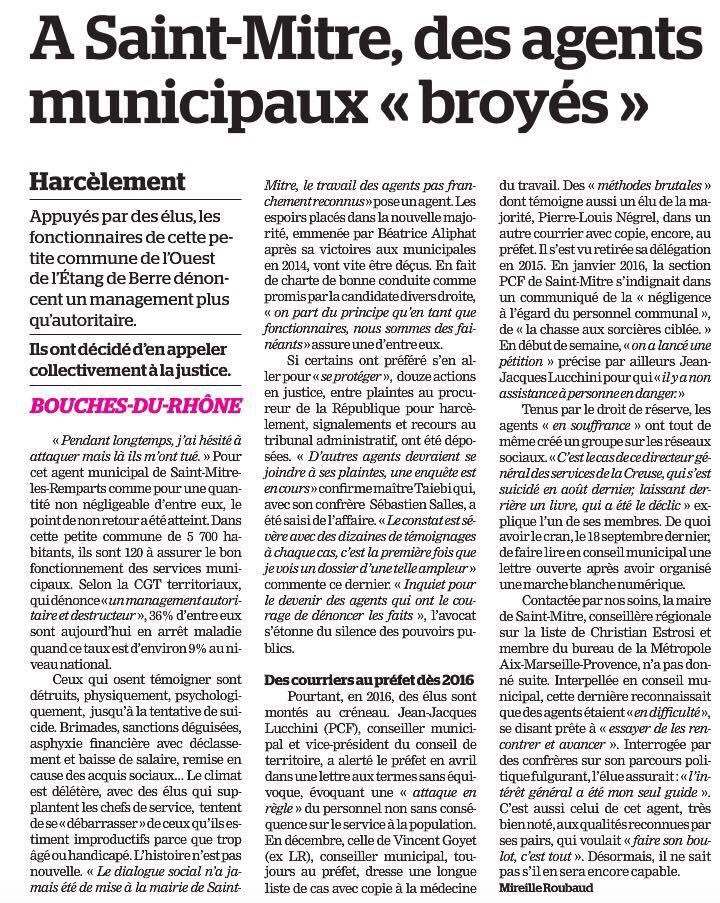 vgoyet's tweet photo. Harcèlement : des agents municipaux en souffrance. #saintmitrelesremparts #Aliphat https://t.co/kIl0GRbnaB