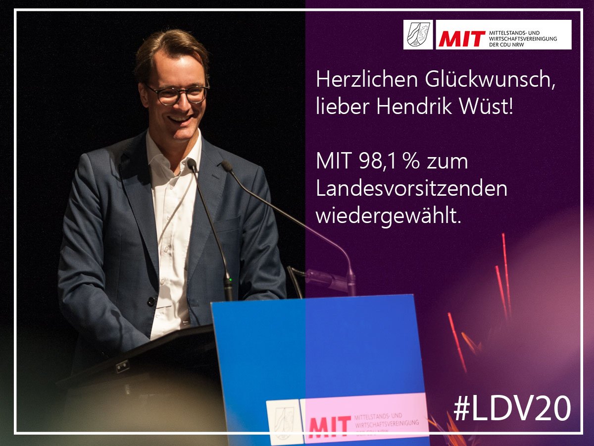 Wir sind stolz auf ein solches Ergebnis für unseren Landesvorsitzenden <a href="/HendrikWuest/">Hendrik Wüst</a>. Wir freuen uns auf die weitere gemeinsame Arbeit.