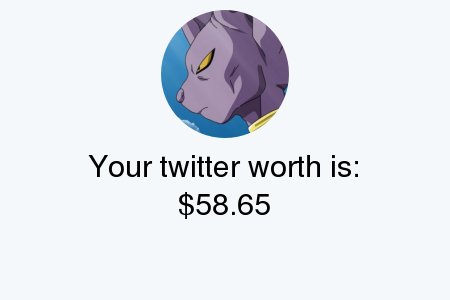 AnimeFaris's tweet photo. My Twitter worth is: $58.65

Find yours with https://t.co/26qkCu1B15

. https://t.co/GscPDnGNEE