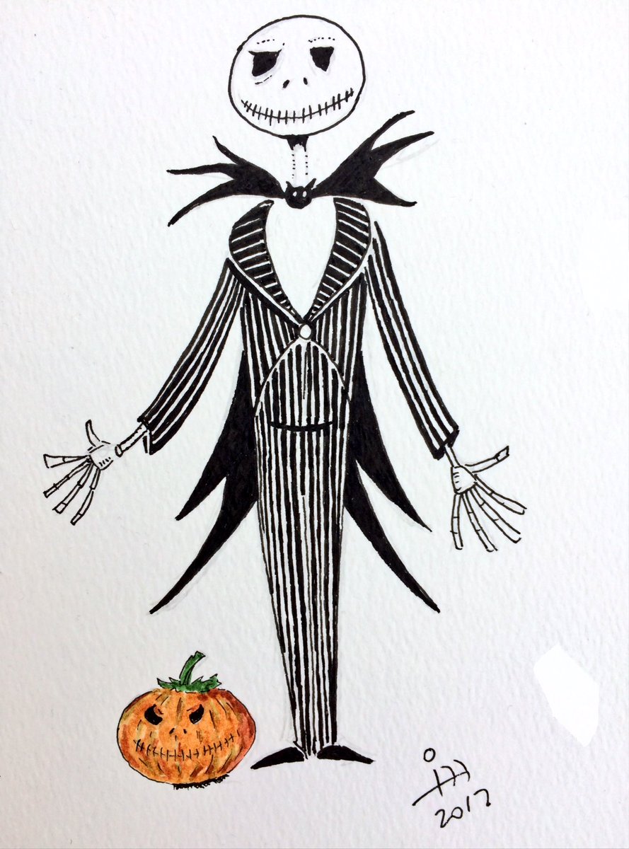 iawima's tweet photo. Jack Skellington with a #deepsaffron #pumpkin for #colour_collective #SaturdayScribbles #sketchbooksunday #inktober2017 https://t.co/k1Hf3tatuy