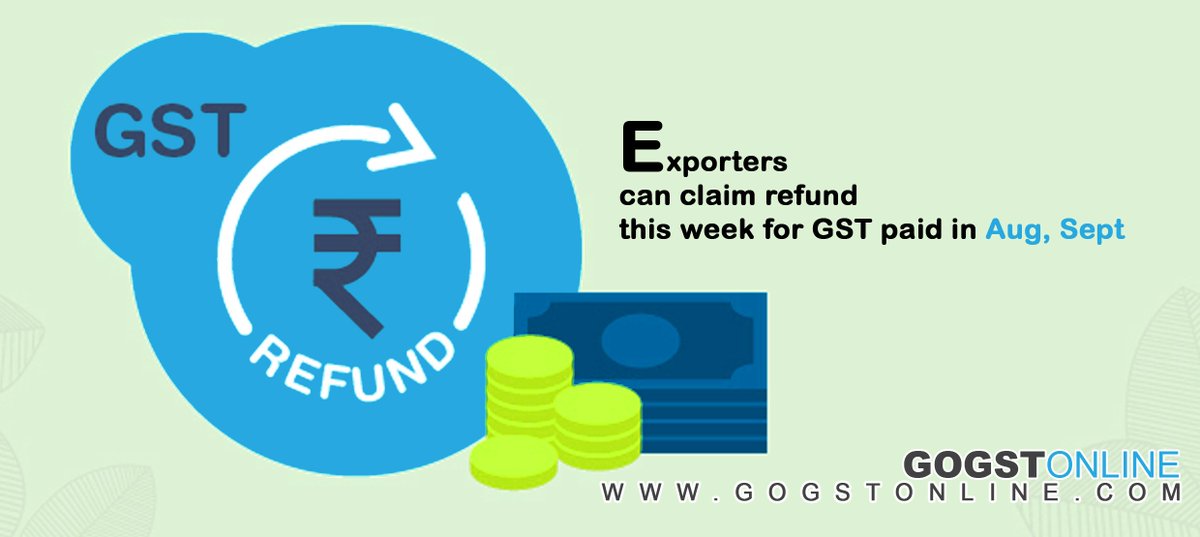 gogstonline's tweet photo. Exporters can claim refund this week for GST paid in Aug, Sept
#gst #gstonline #hsn #indianeconomy #gstbiling #goodsandservicetax #GST https://t.co/eAnV7t7JdN