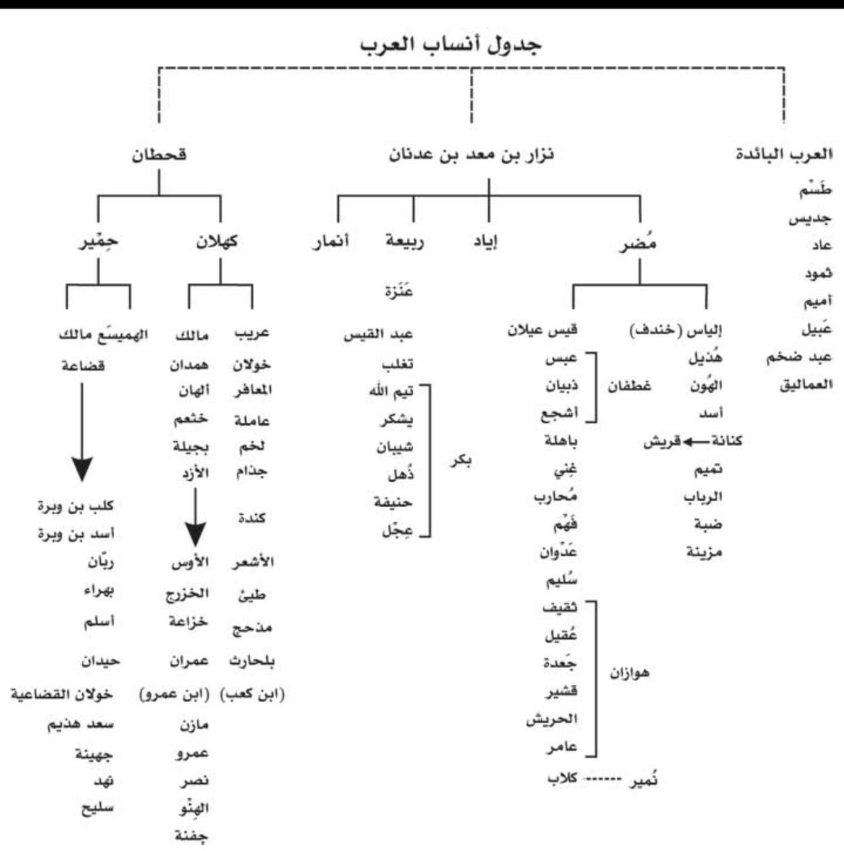 جدول أنساب العرب