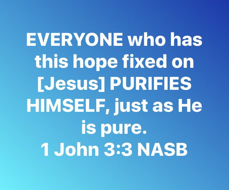 BryanWright1's tweet photo. EVERYONE who has this hope fixed on [Jesus] PURIFIES HIMSELF, just as He is pure.
1 John 3:3 NASB
#ongoingeffort #continuousaction #humility https://t.co/NPcqCoZaef