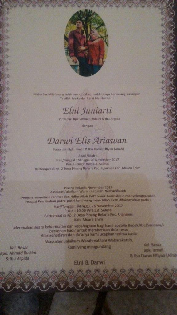 Mengundang dalam Akad Nikah Vice COO Jatim Darwi - Elni. Acara lebih lanjut bisa lihat di Undangan ini. Terima Kasih
