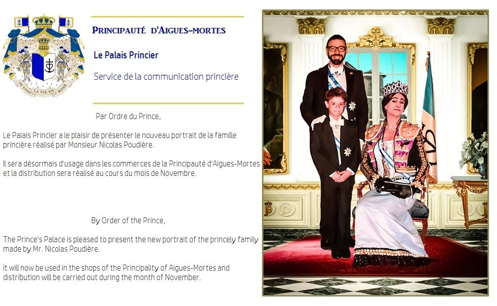 Presentation of the new official portrait of the <a href="/PAiguesMortes/">Pté Aigues-Mortes</a> Princely family with <a href="/JeanPierreQuatr/">Jean Pierre IV</a> &amp; @AiguesPsse #Micronation