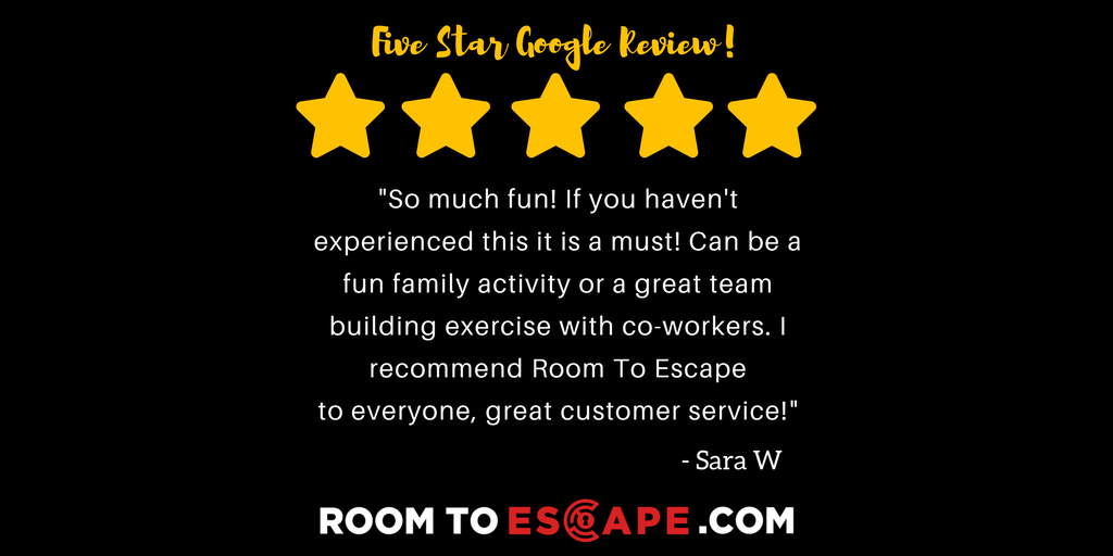 roomtoescapefw's tweet photo. Thank you Sara for taking the time to give us this FABULOUS REVIEW!
#DontTakeOurWordForIt #GoogleReview #RoomToEscape #EscapeRoom #FortWayne https://t.co/c03bD2l3al