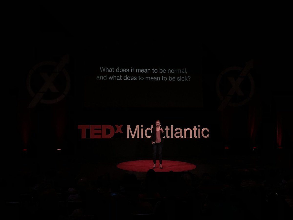 TEDxMidAtlantic's tweet photo. “What does it mean to be normal and what does it mean to be sick?” — Rachel Wurzman #TEDxMid https://t.co/rY7hc7BgLg