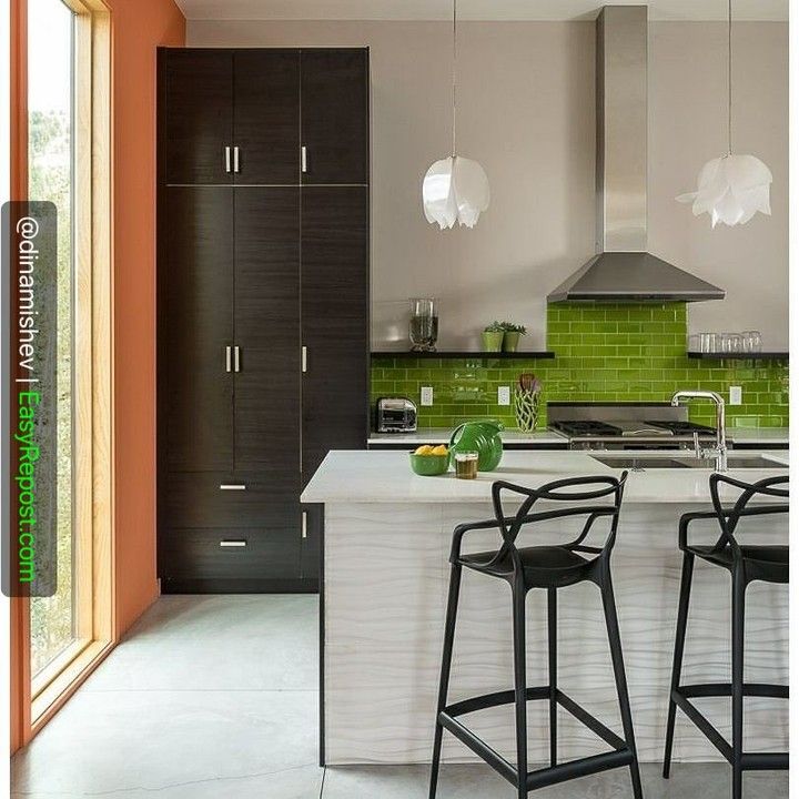 We have the best clients! This colorful kitchen features our Lush glass subway tile in Lemongrass green. #Repost of …