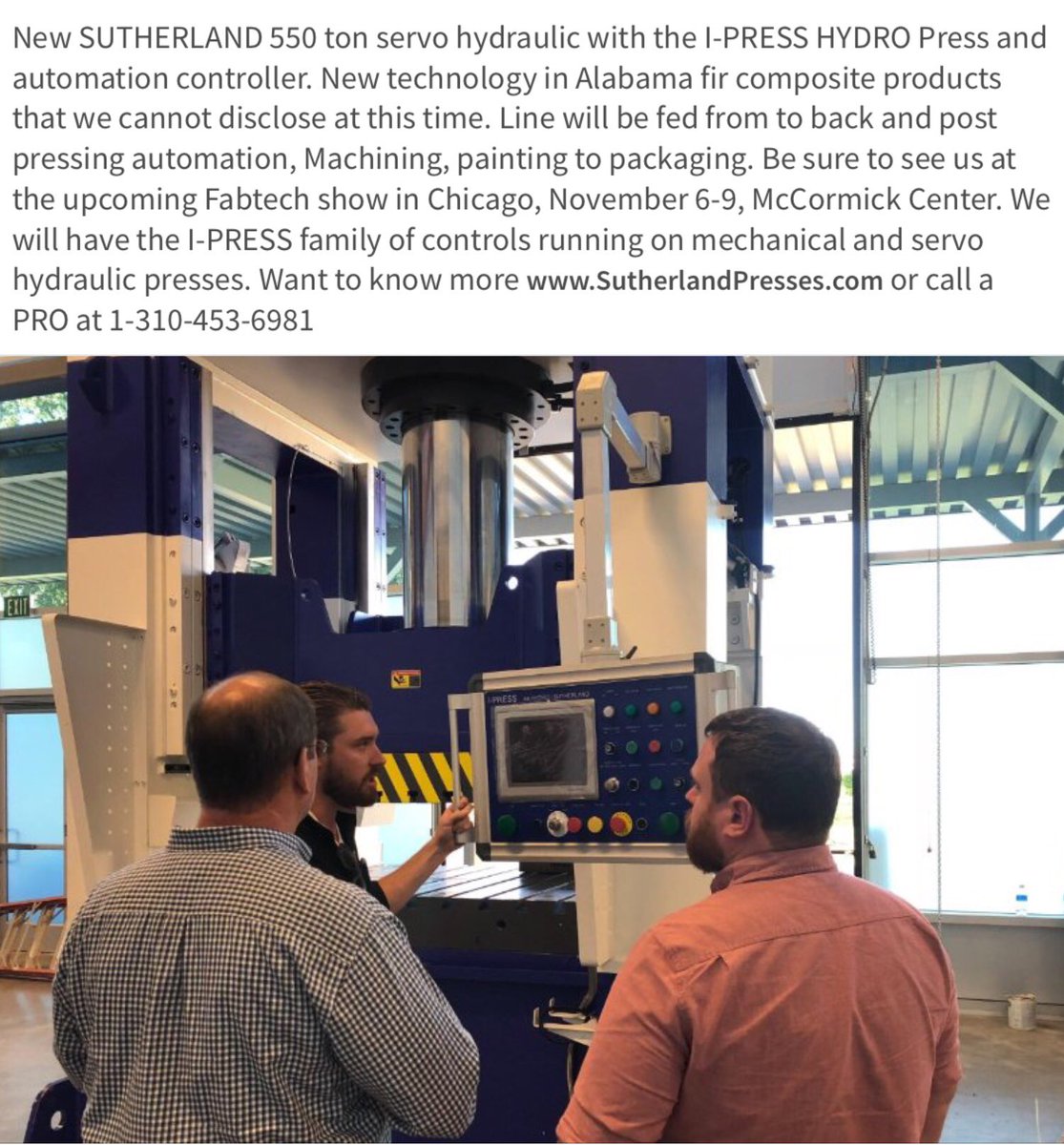 SutherlandPress's tweet photo. #IPRESS, #FABTECH, #AIDA, #Schuler, #Bliss, #Komatsu, #Macrodyne, #Beckwood, #Stamtec, #arisa, #Seyi, #hydraulic, #presses, #servo https://t.co/Fc5JTw6WOA
