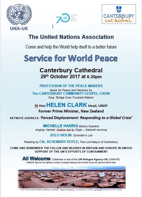 UNAServicePeace's tweet photo. Join us tomorrow @No1Cathedral at 6.30pm for a service for #peace in words and #music with #Canterbury Gospel Choir &amp; mezzo @michelleharri6 https://t.co/bcIKyZMFfa