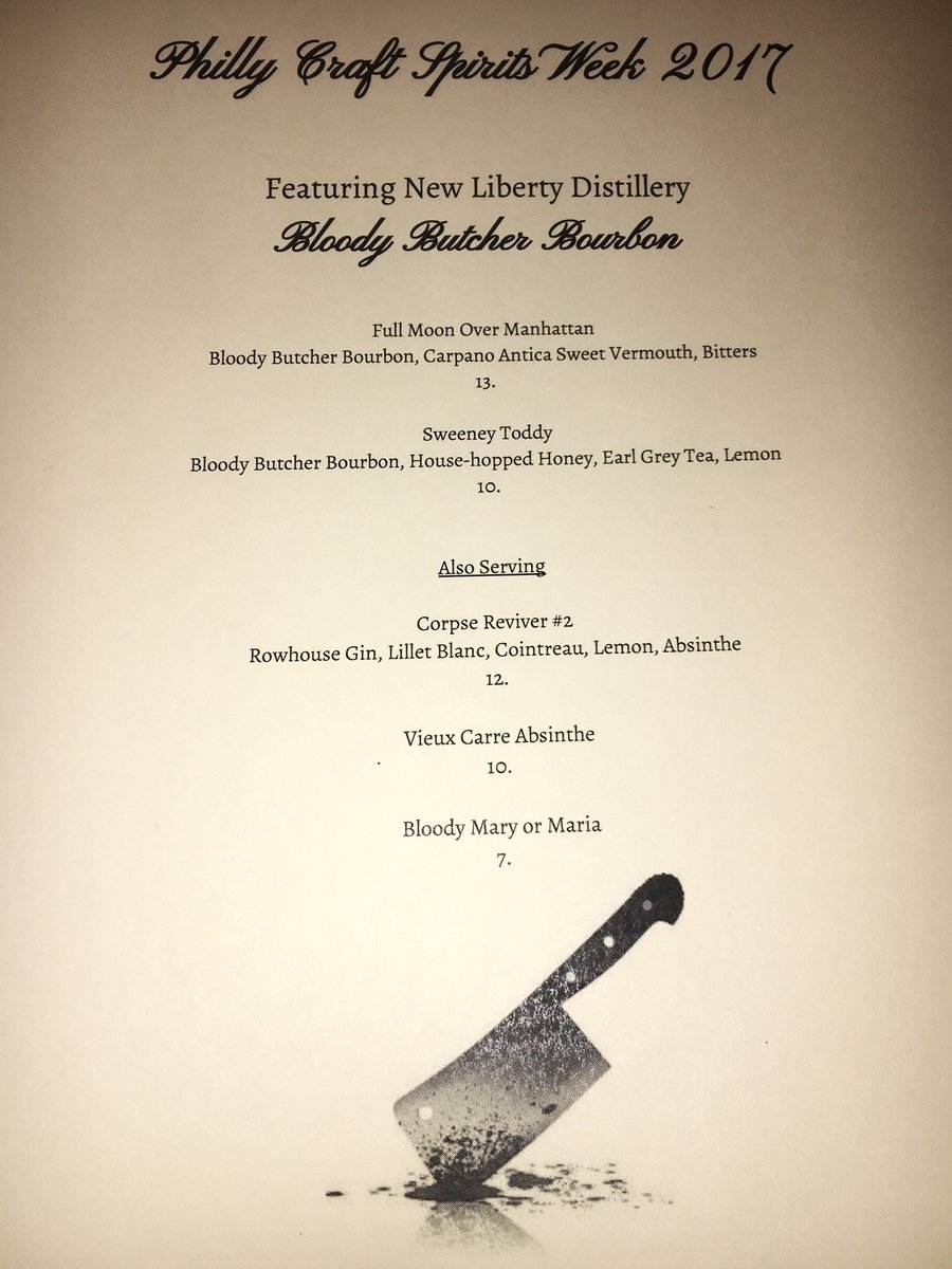 johnnybrendas's tweet photo. #PhillyCraftSpiritsWeek is on + we're doing a creepy thing TODAY 👀👻 COCKTAIL LINEUP feat @new_liberty_distillery BLOODY BUTCHER BOURBON 🤤 https://t.co/WBoi9ihKLq
